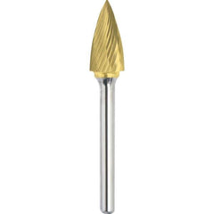 Made in USA - 1/2" Cut Diam, 0.2362" Shank Diam, Tree Head Single Cut Burr - Carbide, 19mm LOC, 64mm OAL - Exact Industrial Supply