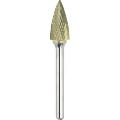 Made in USA - 1/2" Cut Diam, 0.2362" Shank Diam, Tree Head Single Cut Burr - Carbide, 25mm LOC, 70mm OAL - Exact Industrial Supply