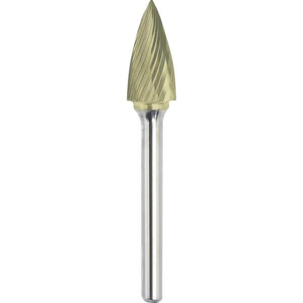 Made in USA - 1/2" Cut Diam, 1/4" Shank Diam, Tree Head Single Cut Burr - Carbide, 3/4" LOC, 2-1/2" OAL - Exact Industrial Supply