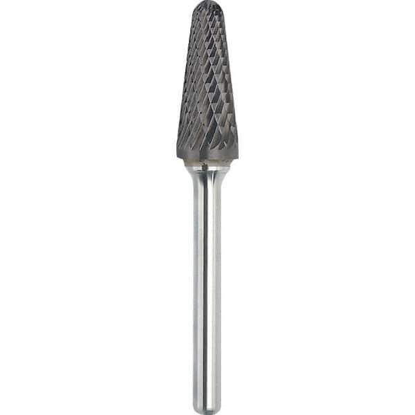 Made in USA - 19mm Cut Diam, 0.2362" Shank Diam, Cone Head Double Cut Burr - Carbide, 38mm LOC, 83mm OAL - Exact Industrial Supply