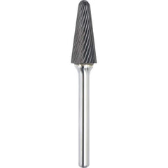 Made in USA - 19mm Cut Diam, 0.2362" Shank Diam, Cone Head Single Cut Burr - Carbide, 38mm LOC, 83mm OAL - Exact Industrial Supply