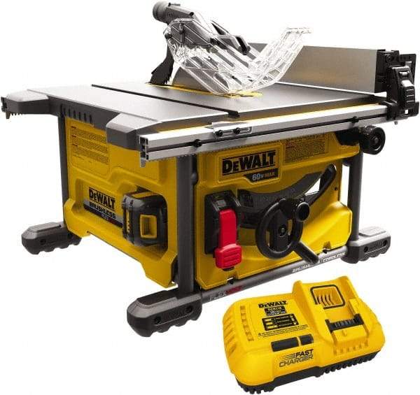 DeWALT - 8-1/4" Blade Diam, Table Saw - 5,800 RPM, 19-1/16" Table Depth x 19-1/16" Table Width, 60 Volts, 3/8" Arbor - Exact Industrial Supply