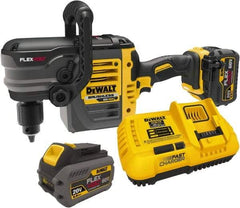 DeWALT - 60 Volt 1/2" Chuck Right Angle Handle Cordless Drill - 0-300 & 0-1200 RPM, Keyed Chuck, 2 Lithium-Ion Batteries Included - Exact Industrial Supply