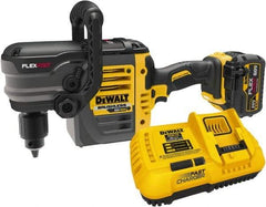 DeWALT - 60 Volt 1/2" Chuck Right Angle Handle Cordless Drill - 0-300 & 0-1200 RPM, Keyed Chuck, 1 Lithium-Ion Battery Included - Exact Industrial Supply
