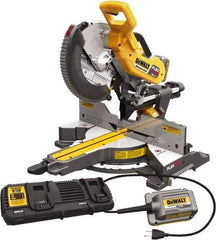 DeWALT - 15 Amp, 120 Volt, 3,800 RPM, 60° Right & 50° Left Double Bevel Sliding Miter Saw - 5/8 or 1" Arbor, 12" Blade Diam, Includes DHS790 Sliding Miter Saw, (2) DCB606 FLEXVOLT Batteries, DCA120 120V Adaptor & DCA132 Charger - Exact Industrial Supply