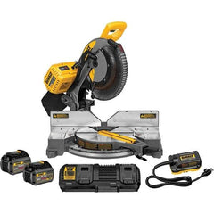 DeWALT - 15 Amp, 120 Volt, 3,800 RPM, 50° Double Bevel Miter Saw - 5/8 or 1" Arbor, 12" Blade Diam, Includes DHS716 Miter Saw, DCA120 120V Adaptor & DCA132 Charger - Exact Industrial Supply