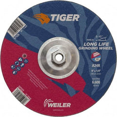 Weiler - 24 Grit, 9" Wheel Diam, 1/4" Wheel Thickness, Type 27 Depressed Center Wheel - Coarse Grade, Aluminum Oxide, Resinoid Bond, R Hardness, 6,600 Max RPM - Exact Industrial Supply