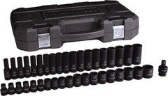 GearWrench - 39 Piece 1/2" Drive Black Finish Deep Well Impact Socket Set - 6 Points, 9mm to 30mm Range, Metric Measurement Standard - Exact Industrial Supply