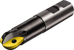 Sandvik Coromant - 1-1/2" Cut Diam, 1.299" Max Depth of Cut, 1-1/2" Shank Diam, 6.6874" OAL, Indexable Ball Nose End Mill - 6.6874" Head Length, Weldon Flat Shank, RA216.. M Toolholder, APMT 160408-M, RA216-38 06 Insert - Exact Industrial Supply