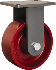 Hamilton - 8" Diam x 3" Wide x 10-1/2" OAH Top Plate Mount Rigid Caster - Cast Iron, 2,600 Lb Capacity, Tapered Roller Bearing, 5-1/4 x 7-1/4" Plate - Exact Industrial Supply