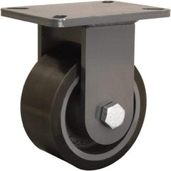 Hamilton - 6" Diam x 3" Wide x 8" OAH Top Plate Mount Rigid Caster - Polyurethane Mold onto Cast Iron Center, 2,860 Lb Capacity, Tapered Roller Bearing, 5-1/4 x 7-1/4" Plate - Exact Industrial Supply
