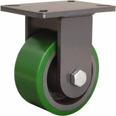 Hamilton - 6" Diam x 3" Wide x 8" OAH Top Plate Mount Rigid Caster - Polyurethane Mold onto Cast Iron Center, 2,200 Lb Capacity, Tapered Roller Bearing, 5-1/4 x 7-1/4" Plate - Exact Industrial Supply