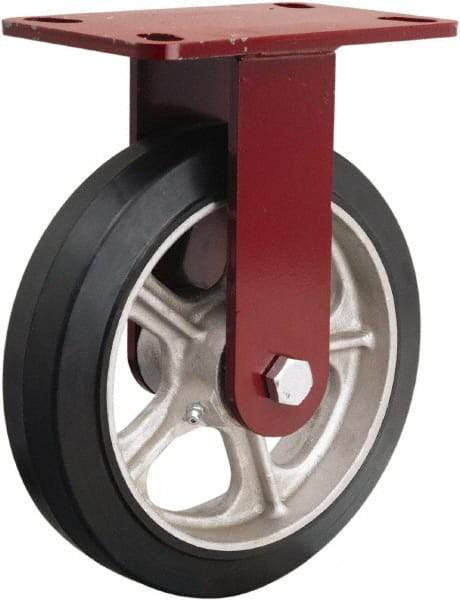 Hamilton - 8" Diam x 2" Wide x 9-3/4" OAH Top Plate Mount Rigid Caster - Rubber Mold on Cast Iron, 500 Lb Capacity, Tapered Roller Bearing, 4-1/2 x 6-1/2" Plate - Exact Industrial Supply