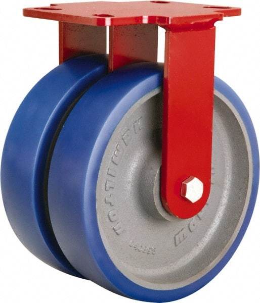 Hamilton - 8" Diam x 2" Wide x 9-3/4" OAH Top Plate Mount Rigid Caster - Polyurethane Mold onto Cast Iron Center, 2,400 Lb Capacity, Sealed Precision Ball Bearing, 4-1/2 x 6-1/2" Plate - Exact Industrial Supply