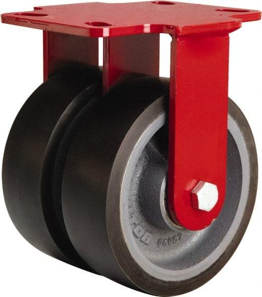 Hamilton - 6" Diam x 2" Wide x 7-3/4" OAH Top Plate Mount Dual Rigid Caster - Polyurethane Mold onto Cast Iron Center, 2,500 Lb Capacity, Sealed Precision Ball Bearing, 4-1/2 x 6-1/2" Plate - Exact Industrial Supply