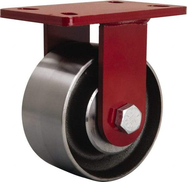 Hamilton - 6" Diam x 3" Wide x 7-1/2" OAH Top Plate Mount Rigid Caster - Forged Steel, 2,200 Lb Capacity, Tapered Roller Bearing, 5 x 7" Plate - Exact Industrial Supply