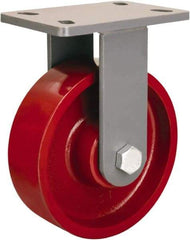 Hamilton - 8" Diam x 2-1/2" Wide x 10-1/4" OAH Top Plate Mount Rigid Caster - Cast Iron, 2,400 Lb Capacity, Tapered Roller Bearing, 5 x 7" Plate - Exact Industrial Supply