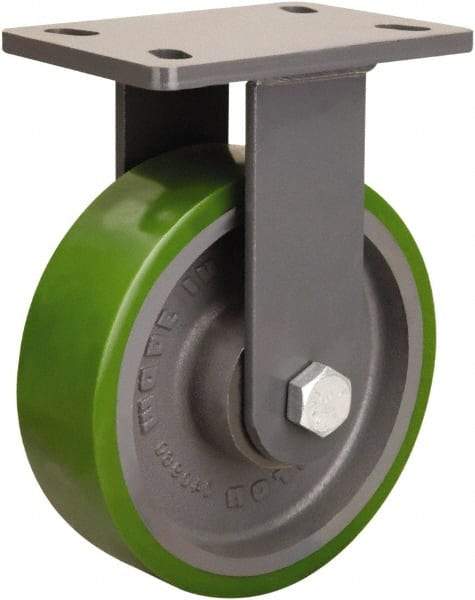 Hamilton - 8" Diam x 2-1/2" Wide x 10-1/4" OAH Top Plate Mount Rigid Caster - Polyurethane Mold onto Cast Iron Center, 2,000 Lb Capacity, Tapered Roller Bearing, 5 x 7" Plate - Exact Industrial Supply