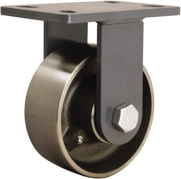 Hamilton - 6" Diam x 2-1/2" Wide x 7-3/4" OAH Top Plate Mount Rigid Caster - Forged Steel, 2,400 Lb Capacity, Tapered Roller Bearing, 5 x 7" Plate - Exact Industrial Supply