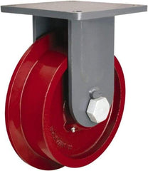 Hamilton - 10" Diam x 3-7/64" Wide x 12-1/2" OAH Top Plate Mount Rigid Caster - Iron, 5,400 Lb Capacity, Tapered Roller Bearing, 6-1/2 x 7-1/2" Plate - Exact Industrial Supply