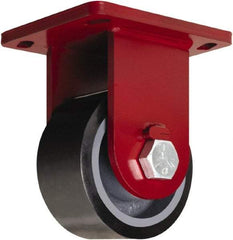 Hamilton - 10" Diam x 3" Wide x 12-1/2" OAH Top Plate Mount Rigid Caster - Polyurethane Mold onto Cast Iron Center, 3,900 Lb Capacity, Tapered Roller Bearing, 6-1/2 x 7-1/2" Plate - Exact Industrial Supply