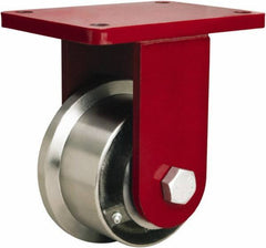Hamilton - 5" Diam x 2-11/16" Wide x 8" OAH Top Plate Mount Rigid Caster - Iron, 4,300 Lb Capacity, Tapered Roller Bearing, 6-1/2 x 7-1/2" Plate - Exact Industrial Supply