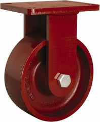 Hamilton - 8" Diam x 3" Wide x 10-1/2" OAH Top Plate Mount Rigid Caster - Cast Iron, 2,600 Lb Capacity, Tapered Roller Bearing, 5-1/2 x 7-1/2" Plate - Exact Industrial Supply