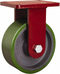 Hamilton - 8" Diam x 3" Wide x 10-1/2" OAH Top Plate Mount Rigid Caster - Polyurethane Mold onto Cast Iron Center, 2,500 Lb Capacity, Tapered Roller Bearing, 5-1/2 x 7-1/2" Plate - Exact Industrial Supply