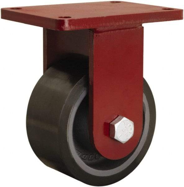 Hamilton - 6" Diam x 3" Wide x 8-1/2" OAH Top Plate Mount Rigid Caster - Polyurethane Mold onto Cast Iron Center, 2,860 Lb Capacity, Tapered Roller Bearing, 5-1/2 x 7-1/2" Plate - Exact Industrial Supply