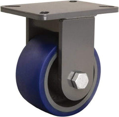 Hamilton - 6" Diam x 3" Wide x 8" OAH Top Plate Mount Rigid Caster - Polyurethane Mold onto Cast Iron Center, 1,800 Lb Capacity, Precision Tapered Roller Bearing, 5-1/4 x 7-1/4" Plate - Exact Industrial Supply