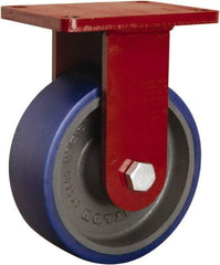 Hamilton - 8" Diam x 3" Wide x 10-1/2" OAH Top Plate Mount Rigid Caster - Polyurethane Mold onto Cast Iron Center, 2,000 Lb Capacity, Precision Tapered Roller Bearing, 5-1/2 x 7-1/2" Plate - Exact Industrial Supply