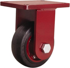 Hamilton - 6" Diam x 2-1/2" Wide x 8-1/2" OAH Top Plate Mount Rigid Caster - Rubber Mold on Cast Iron, 540 Lb Capacity, Straight Roller Bearing, 5-1/2 x 7-1/2" Plate - Exact Industrial Supply