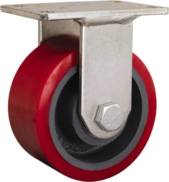 Hamilton - 8" Diam x 2-1/4" Wide x 10-1/4" OAH Top Plate Mount Rigid Caster - Iron, 3,000 Lb Capacity, Tapered Roller Bearing, 5-1/4 x 7-1/4" Plate - Exact Industrial Supply