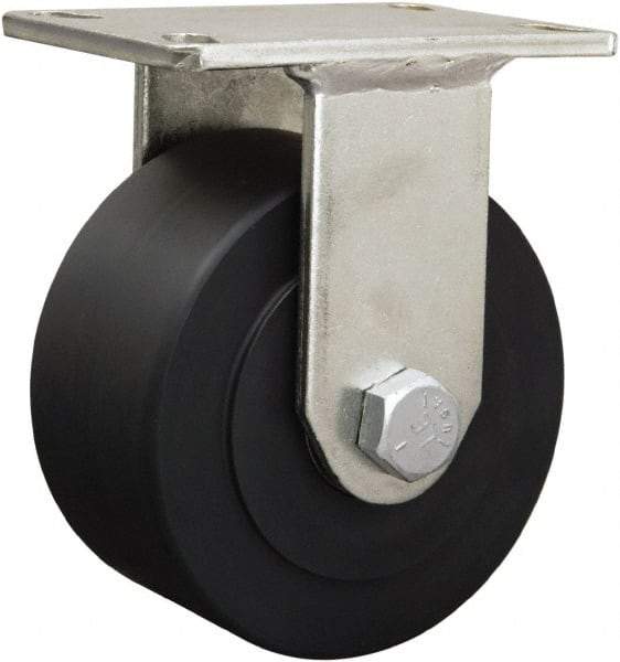 Hamilton - 6-1/8" Diam x 1-11/16" Wide x 8-1/16" OAH Top Plate Mount Rigid Caster - Iron, 2,000 Lb Capacity, Straight Roller Bearing, 5-1/4 x 7-1/4" Plate - Exact Industrial Supply