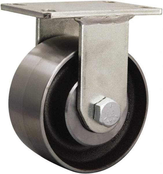 Hamilton - 6-1/8" Diam x 1-5/8" Wide x 8-1/16" OAH Top Plate Mount Rigid Caster - Cast Iron, 2,500 Lb Capacity, Tapered Roller Bearing, 5-1/4 x 7-1/4" Plate - Exact Industrial Supply