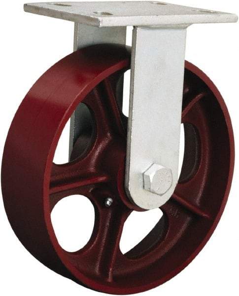 Hamilton - 8" Diam x 3" Wide x 10-1/2" OAH Top Plate Mount Rigid Caster - Polyurethane Mold onto Cast Iron Center, 3,000 Lb Capacity, Tapered Roller Bearing, 5-1/4 x 7-1/4" Plate - Exact Industrial Supply