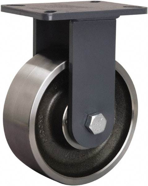 Hamilton - 8" Diam x 3" Wide x 10-1/2" OAH Top Plate Mount Rigid Caster - Forged Steel, 3,500 Lb Capacity, Tapered Roller Bearing, 5-1/4 x 7-1/4" Plate - Exact Industrial Supply