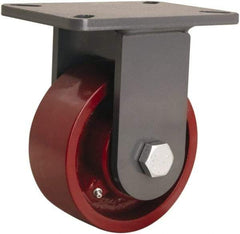 Hamilton - 6" Diam x 2-1/2" Wide x 8" OAH Top Plate Mount Rigid Caster - Cast Iron, 2,200 Lb Capacity, Tapered Roller Bearing, 5-1/4 x 7-1/4" Plate - Exact Industrial Supply