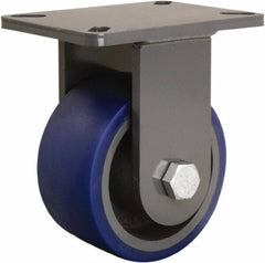 Hamilton - 6" Diam x 3" Wide x 8" OAH Top Plate Mount Rigid Caster - Polyurethane Mold onto Cast Iron Center, 1,800 Lb Capacity, Tapered Roller Bearing, 5-1/4 x 7-1/4" Plate - Exact Industrial Supply