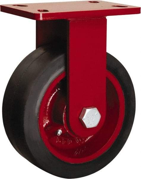 Hamilton - 8" Diam x 3" Wide x 10-1/8" OAH Top Plate Mount Rigid Caster - Rubber Mold on Cast Iron, 840 Lb Capacity, Tapered Roller Bearing, 5 x 7" Plate - Exact Industrial Supply