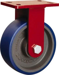 Hamilton - 8" Diam x 3" Wide x 10-1/8" OAH Top Plate Mount Rigid Caster - Polyurethane Mold onto Cast Iron Center, 2,000 Lb Capacity, Tapered Roller Bearing, 5 x 7" Plate - Exact Industrial Supply