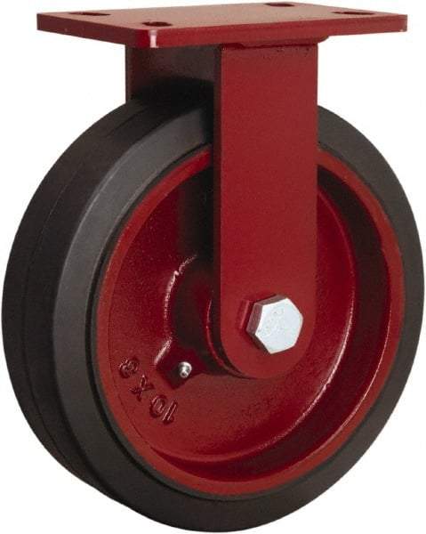Hamilton - 10" Diam x 3" Wide x 11-1/2" OAH Top Plate Mount Swivel Caster - Rubber Mold on Cast Iron, 1,000 Lb Capacity, Tapered Roller Bearing, 4-1/2 x 6-1/2" Plate - Exact Industrial Supply
