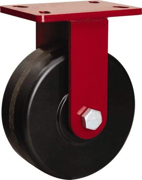 Hamilton - 8" Diam x 3" Wide x 10-1/8" OAH Top Plate Mount Rigid Caster - Phenolic, 2,200 Lb Capacity, Tapered Roller Bearing, 5 x 7" Plate - Exact Industrial Supply