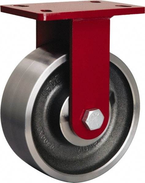 Hamilton - 8" Diam x 3" Wide x 10-1/4" OAH Top Plate Mount Rigid Caster - Forged Steel, 2,200 Lb Capacity, Tapered Roller Bearing, 5 x 7" Plate - Exact Industrial Supply
