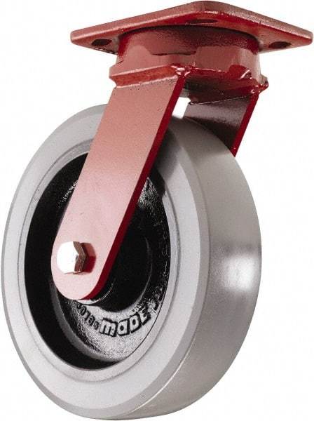 Hamilton - 8" Diam x 2" Wide x 9-1/2" OAH Top Plate Mount Swivel Caster - Polyurethane, 2,000 Lb Capacity, Sealed Precision Ball Bearing, 4 x 5" Plate - Exact Industrial Supply