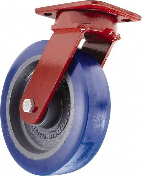 Hamilton - 8" Diam x 2" Wide x 9-1/2" OAH Top Plate Mount Swivel Caster - Polyurethane, 1,650 Lb Capacity, Sealed Precision Ball Bearing, 4 x 5" Plate - Exact Industrial Supply