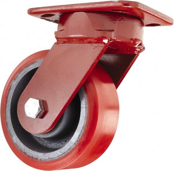 Hamilton - 5" Diam x 2" Wide x 6-1/2" OAH Top Plate Mount Swivel Caster - Polyurethane, 1,250 Lb Capacity, Sealed Precision Ball Bearing, 4 x 5" Plate - Exact Industrial Supply