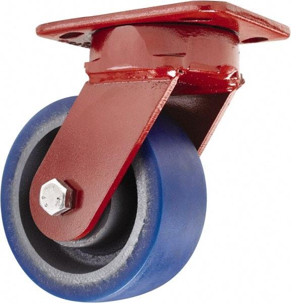 Hamilton - 5" Diam x 2" Wide x 6-1/2" OAH Top Plate Mount Swivel Caster - Polyurethane, 840 Lb Capacity, Sealed Precision Ball Bearing, 4 x 5" Plate - Exact Industrial Supply