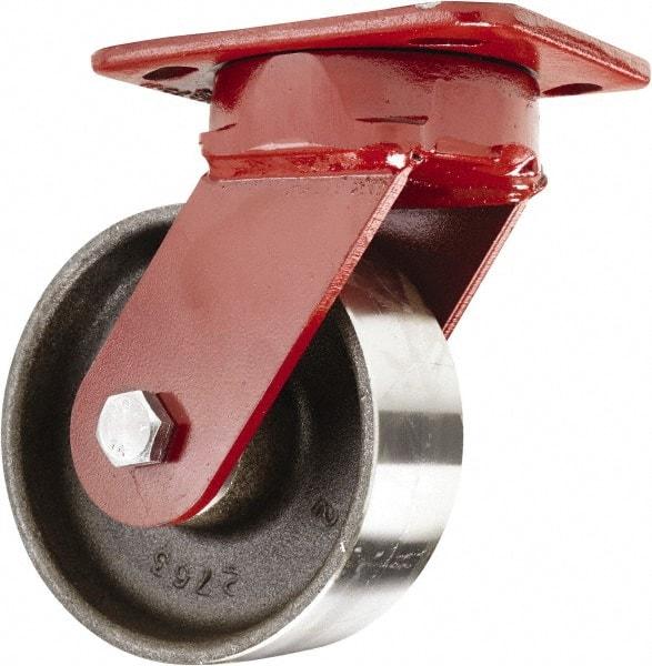 Hamilton - 5" Diam x 2" Wide x 6-1/2" OAH Top Plate Mount Swivel Caster - Forged Steel, 2,000 Lb Capacity, Sealed Precision Ball Bearing, 4 x 5" Plate - Exact Industrial Supply