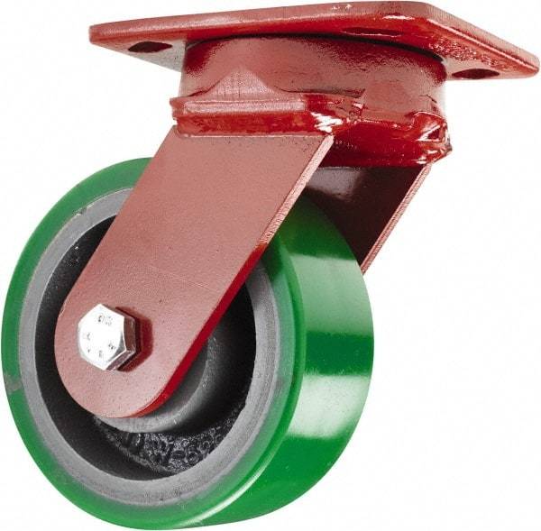 Hamilton - 5" Diam x 2" Wide x 6-1/2" OAH Top Plate Mount Swivel Caster - Polyurethane, 1,050 Lb Capacity, Sealed Precision Ball Bearing, 4 x 5" Plate - Exact Industrial Supply